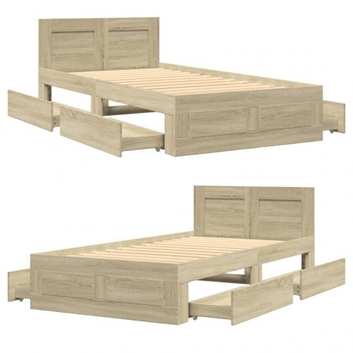 Sengeramme med sengegavl og 4 skuffer 90x190 cm - sonoma-eg