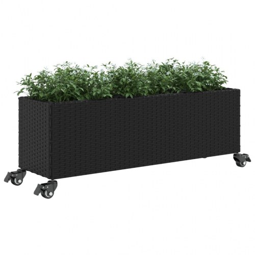 Plantekasser 2 stk. med hjul 107x32x38 cm polyrattan sort