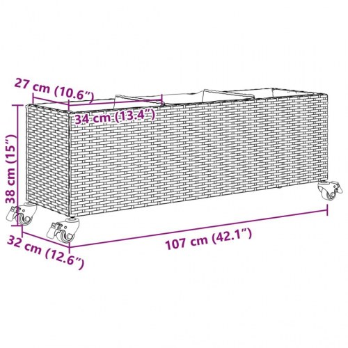 Plantekasser 2 stk. med hjul 107x32x38 cm polyrattan sort