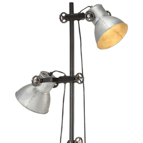 Gulvlampe med 2 lampeskærme E27 støbejern sølvfarvet