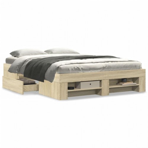 Sengeramme 140 x 190 cm uden madras med opbevaring - sonoma-eg