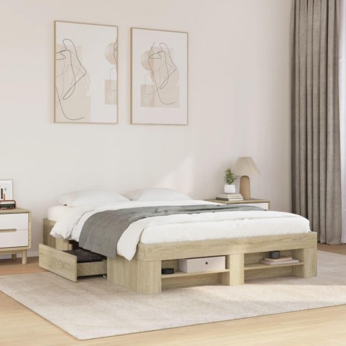 Sengeramme 140 x 190 cm uden madras med opbevaring - sonoma-eg