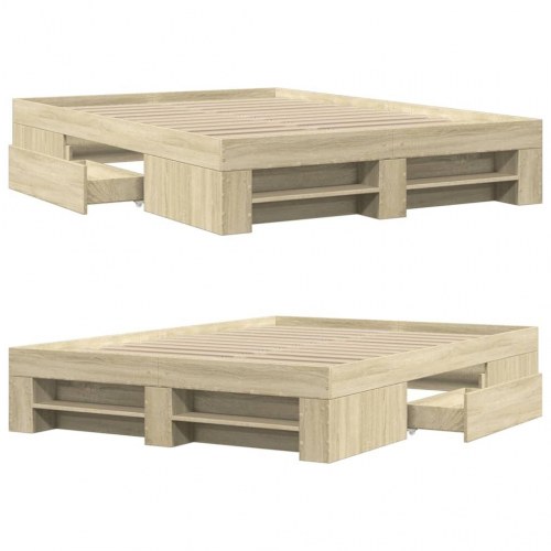 Sengeramme 140 x 190 cm uden madras med opbevaring - sonoma-eg