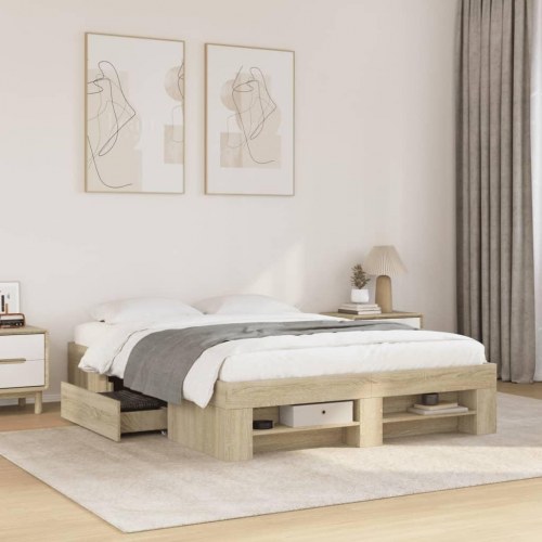Sengeramme 140 x 200 cm uden madras med opbevaring - sonoma-eg