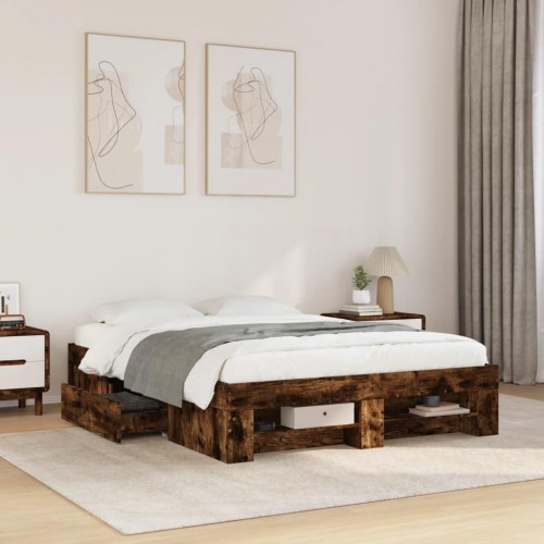 Sengeramme 140 x 190 cm med opbevaring - røget eg