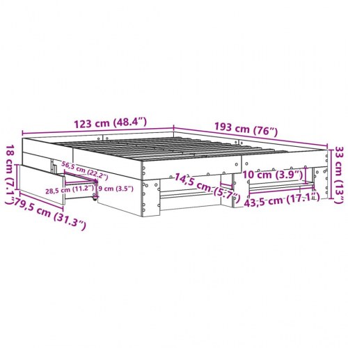 Sengeramme 120 x 190 cm med opbevaring - røget egetræ