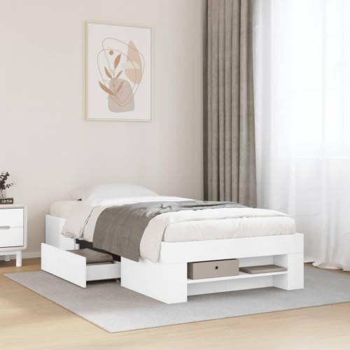Sengeramme 90 x 200 cm med opbevaring - hvid