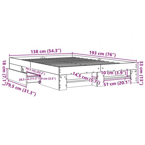 Sengestel 135 x 190 cm med opbevaring - sonoma-eg