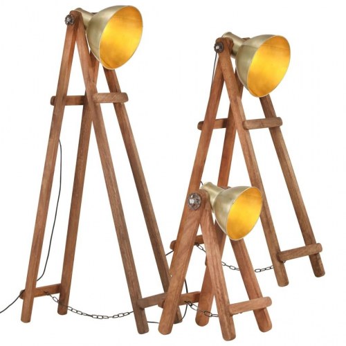 Gulvlamper 3 stk. E27 massivt mangotræ messingfarvet