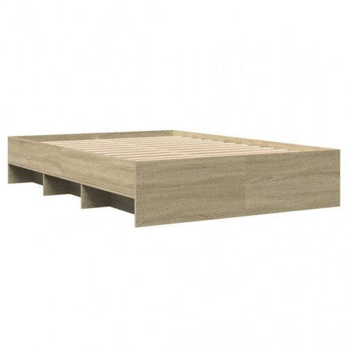 Sengeramme 120 x 190 cm med lamelbund og opbevaringsrum - sonoma-eg