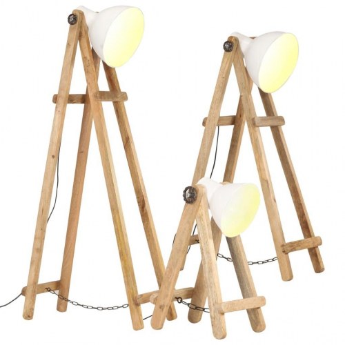 Gulvlamper sæt af 3 - E27, massivt mangotræ, hvid/brun