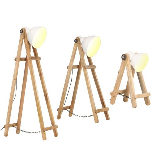 Gulvlamper sæt af 3 - E27, massivt mangotræ, hvid/brun