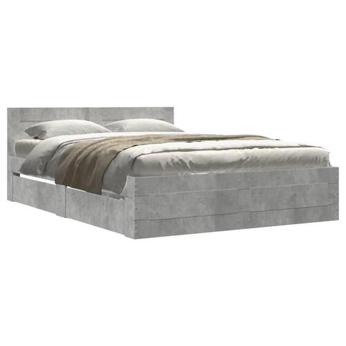 Sengeramme med sengegavl 120x200 cm konstrueret træ betongrå