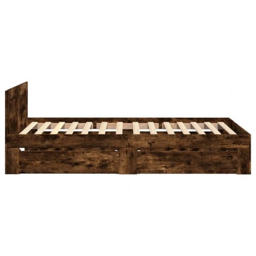 Sengeramme med gavl og skuffer 90x200 cm - røget egetræ