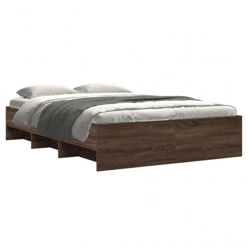 Sengestel 135 x 190 cm med opbevaring - brun eg