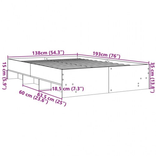 Sengestel 135 x 190 cm med opbevaring - brun eg
