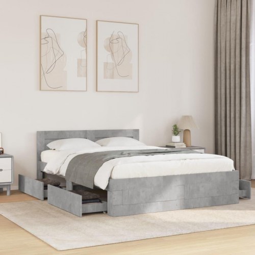 Sengeramme med sengegavl 140x190 cm konstrueret træ betongrå