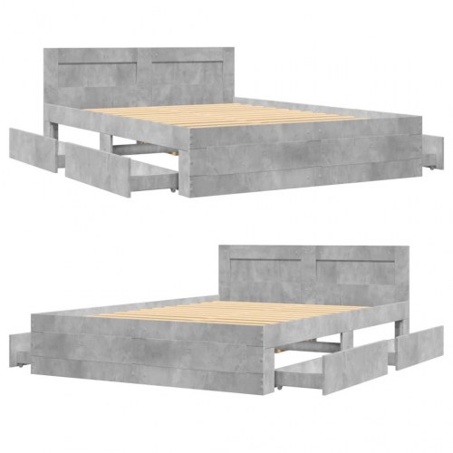 Sengeramme med sengegavl 140x190 cm konstrueret træ betongrå