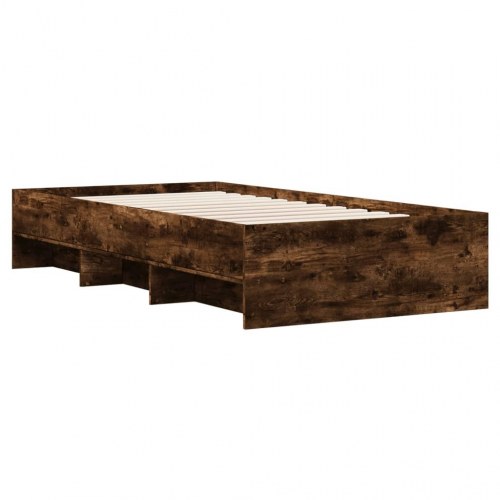 Sengeramme 75 x 190 cm med lamelbund og opbevaringsrum - røget eg