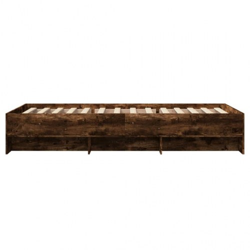 Sengeramme 75 x 190 cm med lamelbund og opbevaringsrum - røget eg