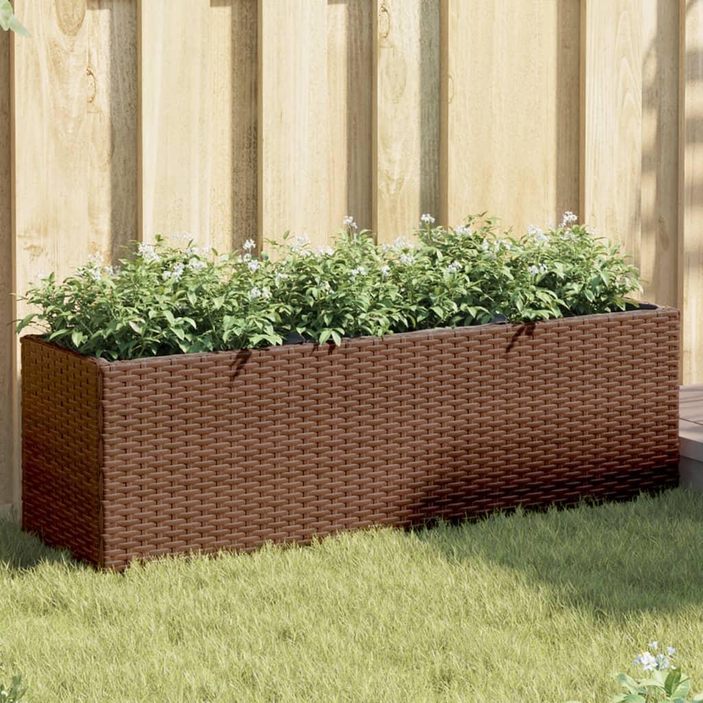Plantekasser 2 stk. med 3 potter 105x30x32 cm polyrattan brun