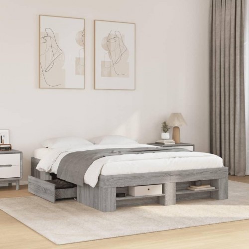 Sengestel 120 x 190 cm med opbevaring - grå sonoma-eg