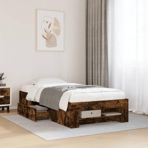 Sengeramme 90 x 190 cm uden madras - røget egetræ