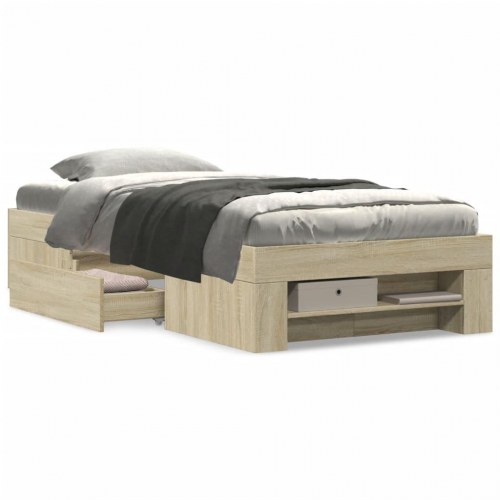 Sengeramme 90 x 200 cm med opbevaring - sonoma-eg
