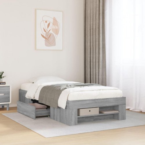 Sengeramme med opbevaring 75 x 190 cm - grå sonoma-eg