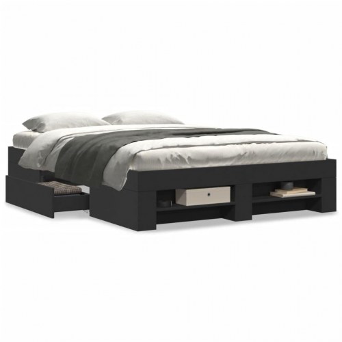 Sengestel 135 x 190 cm med opbevaring - sort