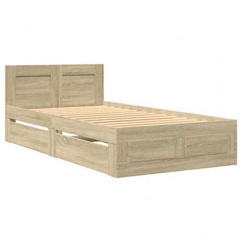 Sengeramme med sengegavl og opbevaringsskuffer 75x190 cm - sonoma-eg