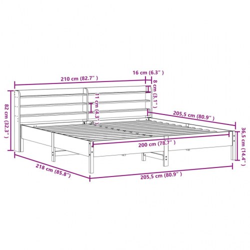 Sengeramme uden madras 200x200 cm massivt fyrretræ