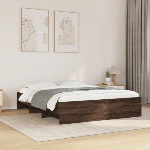 Sengeramme 150 x 200 cm med opbevaring - brunt egetræ