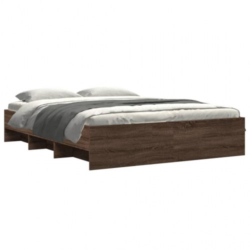 Sengeramme 150 x 200 cm med opbevaring - brunt egetræ