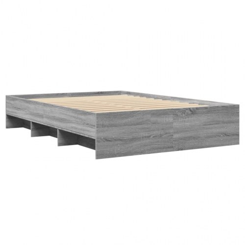 Sengestel med lamelbund i konstrueret træ - grå sonoma-eg