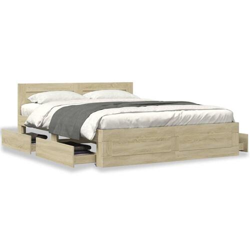 Sengeramme med sengegavl 160x200 cm konstrueret træ sonoma-eg