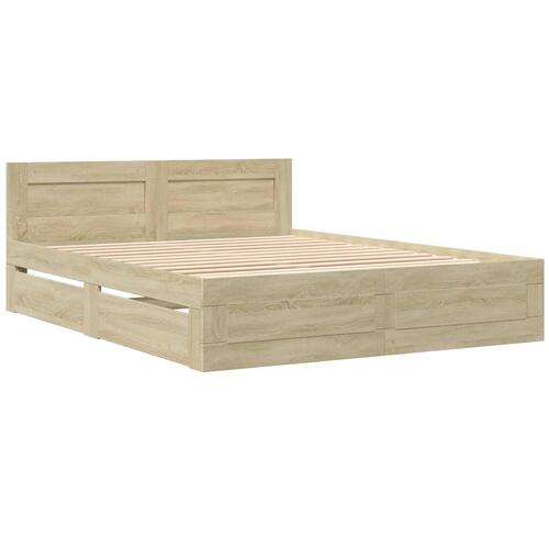 Sengeramme med sengegavl 160x200 cm konstrueret træ sonoma-eg