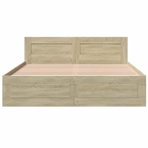 Sengeramme med sengegavl 160x200 cm konstrueret træ sonoma-eg