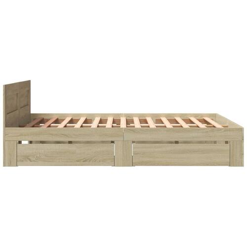 Sengeramme med sengegavl 160x200 cm konstrueret træ sonoma-eg
