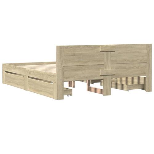 Sengeramme med sengegavl 160x200 cm konstrueret træ sonoma-eg