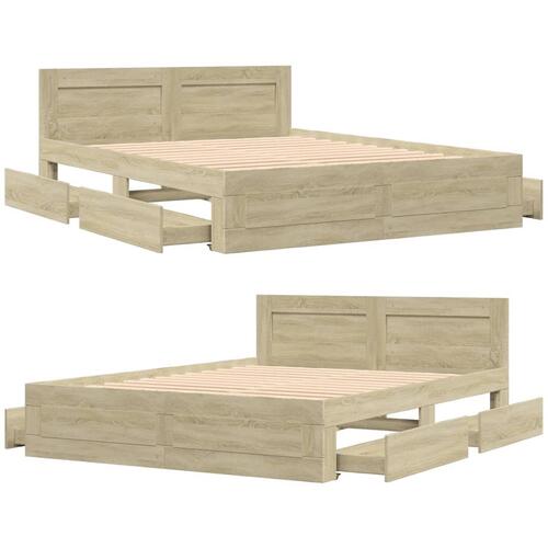 Sengeramme med sengegavl 160x200 cm konstrueret træ sonoma-eg