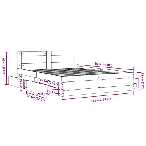 Sengeramme med sengegavl 160x200 cm konstrueret træ sonoma-eg