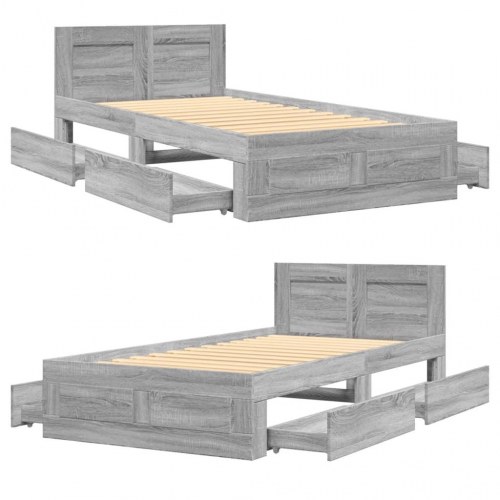 Sengeramme med sengegavl 90x190 cm konstrueret træ betongrå