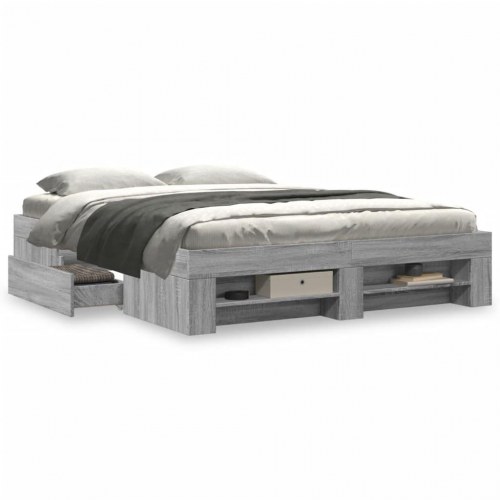 Sengestel 150 x 200 cm med opbevaring - grå sonoma-eg