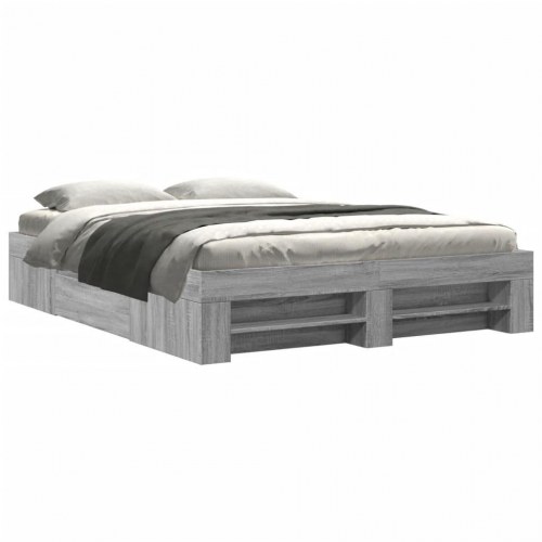 Sengestel 150 x 200 cm med opbevaring - grå sonoma-eg