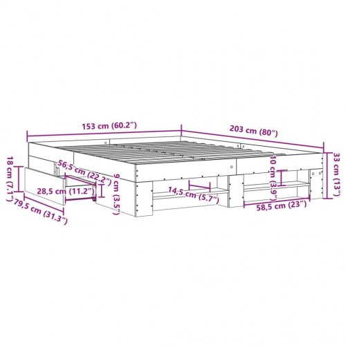 Sengestel 150 x 200 cm med opbevaring - grå sonoma-eg