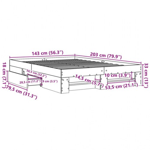 Sengestel 140 x 200 cm med opbevaring - betongrå