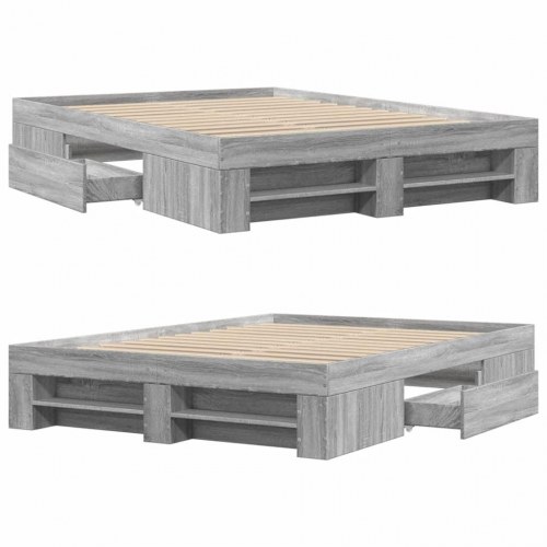 Sengestel 140 x 200 cm med opbevaring - grå sonoma-eg