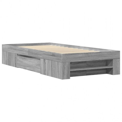 Sengeramme 90 x 190 cm med opbevaring - grå sonoma-eg
