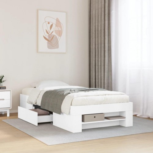 Sengeramme 75 x 190 cm med opbevaring - hvid
